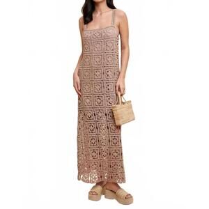 NEW IN-LOOM crochet maxi dress in tan
